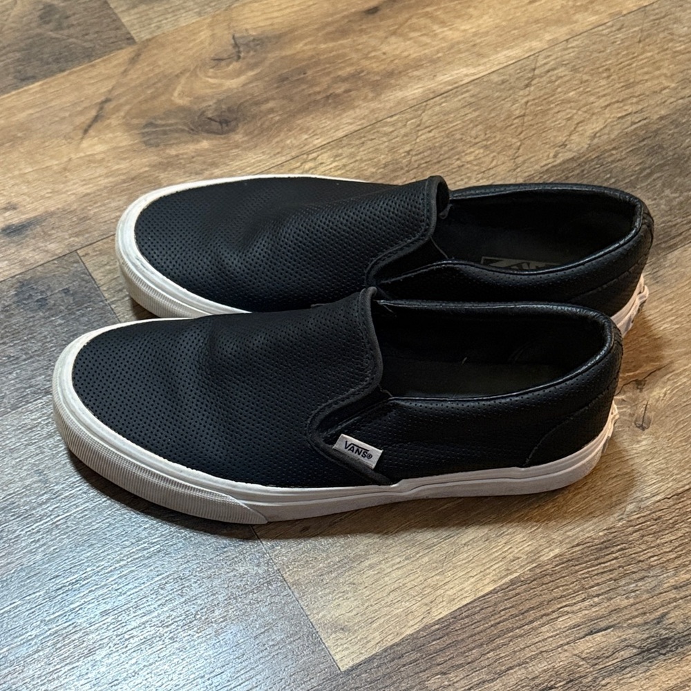Vans Woman’s Leather Black Slip-On Sneakers size 9